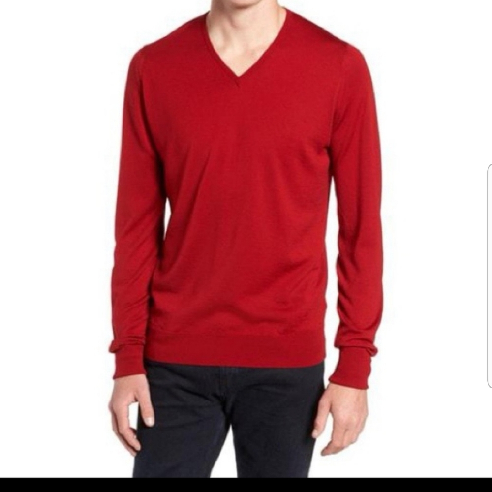 John Smedley Made in Great Britain Burgundy  V- Neck Longsleeves Sweater Sz XL - Picture 5 of 11